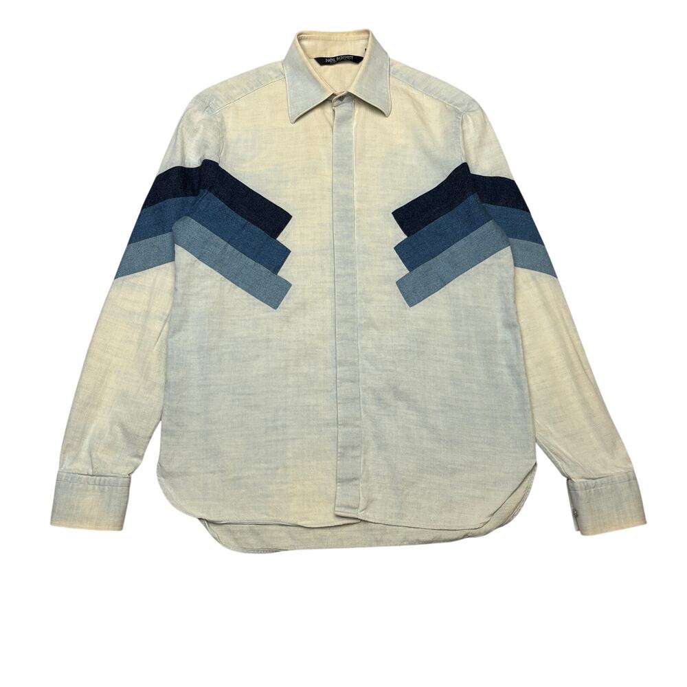 Neil Barrett Pale Indigo Panelled Shirt 37/14.5 Loose Fit Button Up Quiet Luxury